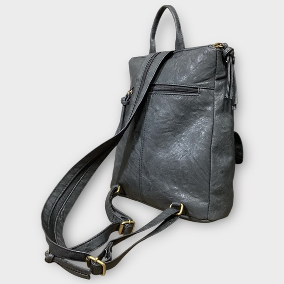 Stylish Dark Grey Vegan Leather Backpack Crossbody Bag GAL Brand - Picture 6 of 10